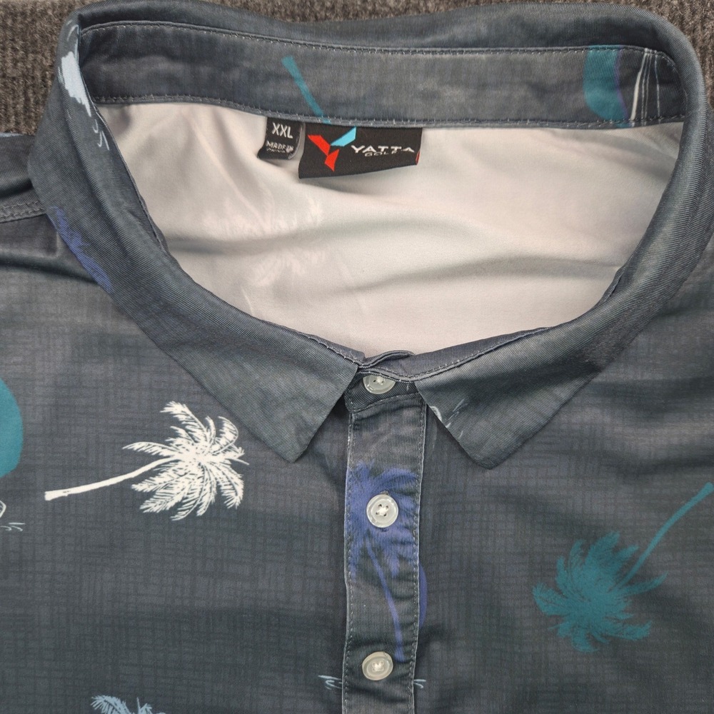 Yatta Golf‎ Polo Shirt Mens XXL Gray Palm Tree Sailboat Performance Beachy SS
